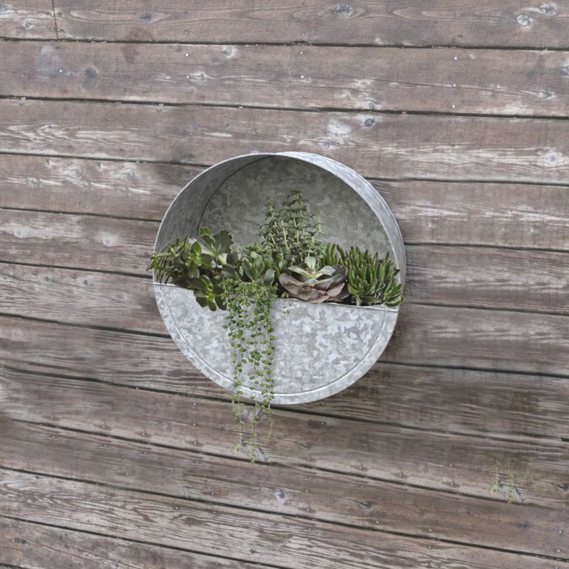Panacea 14 in. D Metal Wall Planter Galvanized, 1 of 2