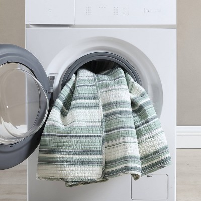 Fresno Green Cotton Reversible Full Quilt Set