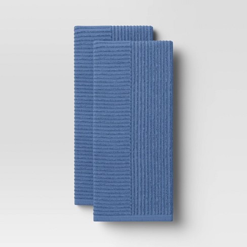 2pk Cotton Striped Terry Kitchen Towels Dark Blue - Threshold™