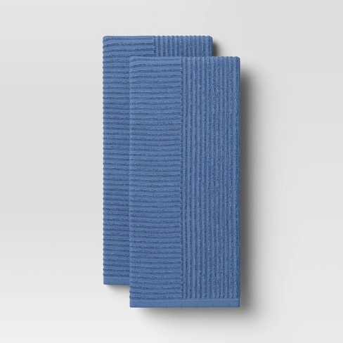 2pk Cotton Solid Ribbed Terry Kitchen Towels Blue - Threshold™