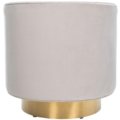 Elegant Beige Velvet Barrel Swivel Chair with Golden Base