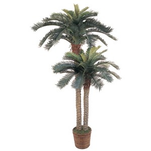 Nearly Natural 6-ft & 4-ft Sago Palm Double Potted Artificial Tree - 1 of 2