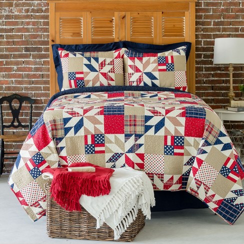 C F Home Levi King 3 Piece Patriotic Cotton Reversible Quilt Set Target