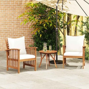 vidaXL Patio Chairs 2 Pcs Patio Dining Chair with Armrest Solid Wood Acacia - Brown and cream - 1 of 4