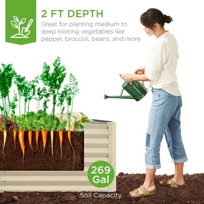 Beige 6x3x2ft Powder-Coated Steel Outdoor Raised Garden Bed