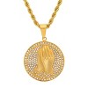 Steeltime 30" Men's 18k gold plated stainless steel and simulated diamonds prayer hands round pendant - 2 of 4