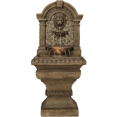 John Timberland Mediterranean Outdoor Wall Water Fountain with Light LED 51" High Royal Lions Head 3 Tiered for Yard Garden Patio