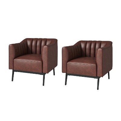 Carsten Industry 30" Wide Faux Leather Chair with Metal Leg Set Of 2| HULALA HOME