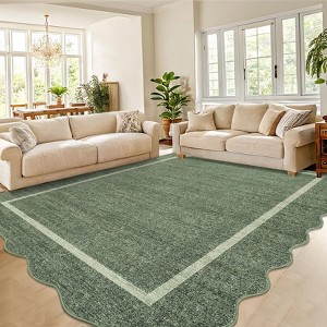 Scalloped Machine Washable Non-Slip Bordered Rug Non-Shedding Soft Low Pile Modern Accent Rugs - 1 of 4