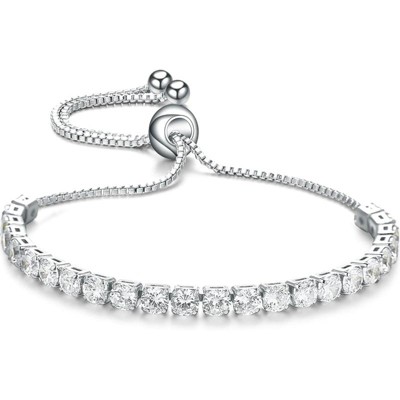BRINJOY Adjustable Silver Bracelet - AAA+ 4mm Cubic Zirconia Luxury Women's Jewelry, Sparkling Gift Bracelet