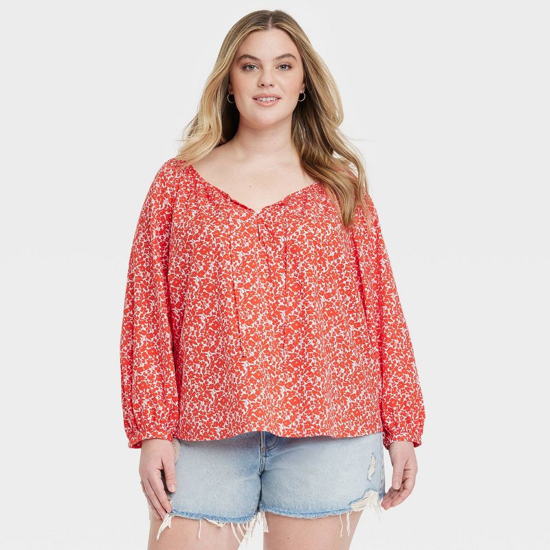 Women's Long Sleeve Blouse - Universal Thread™ Red Floral, 1 of 4