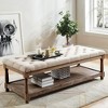 Simple Relax Linen and Wood Bench with Open Shelf in Beige and Antique Brown - 2 of 4