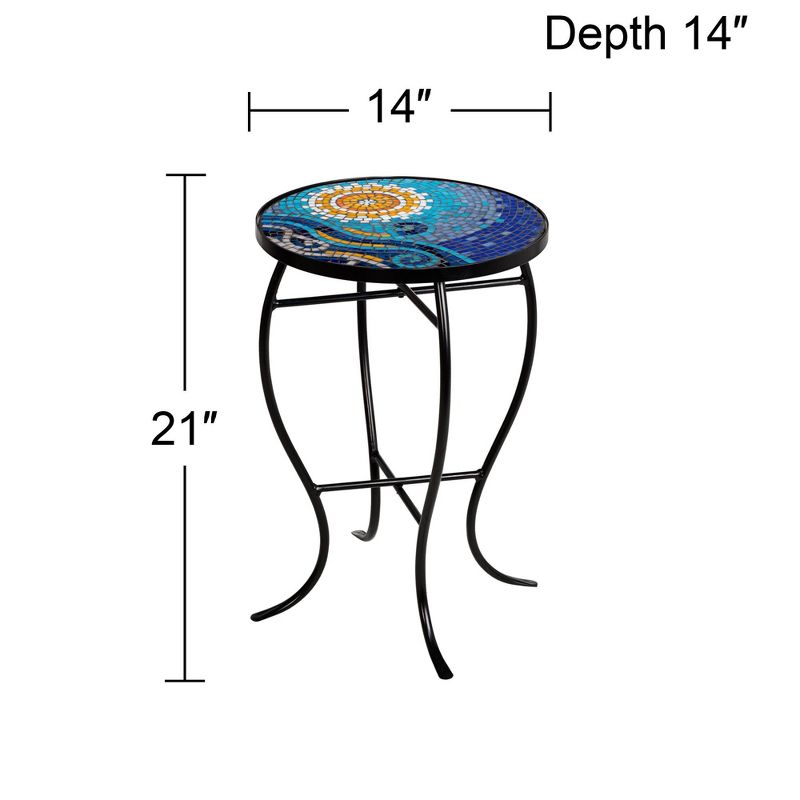 Teal Island Designs Modern Black Round Outdoor Accent Side Tables 14" Wide Set of 2 Blue Mosaic Tabletop for Front Porch Patio Home House, 4 of 8