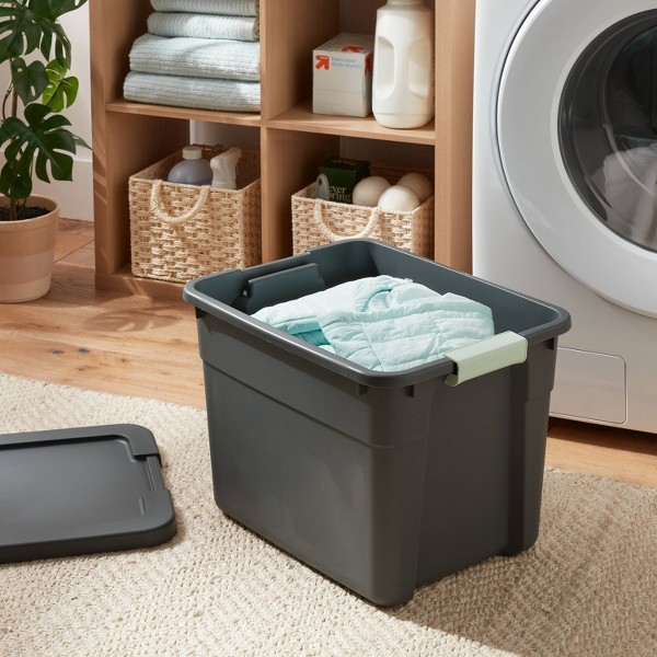 Tote de almacenamiento con cierre de 12 gal - Brightroom™: Contenedor utilitario gris apilable con tapa, organizador portátil universal 3