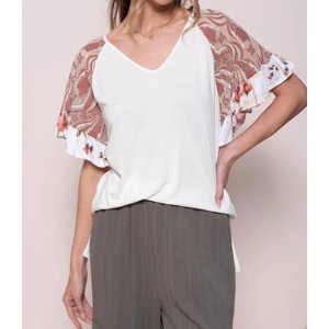 Women's Lace and Floral Knit Top - Hailey & Co - 1 of 4