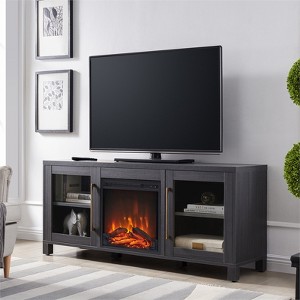 Charcoal Gray TV Stand with Log Fireplace Insert - Henn&Hart - 1 of 4