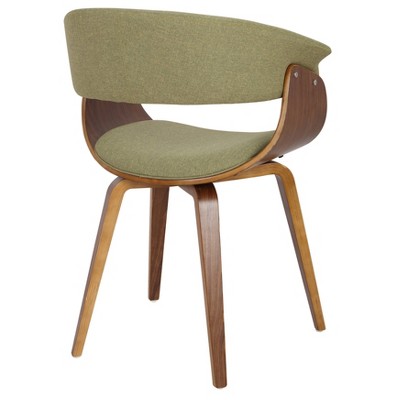 Green Velvet Upholstered Arm Chair with Walnut Wood Frame