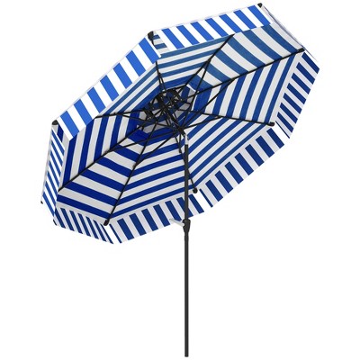 Outsunny 8.6FT Patio Umbrella, UPF 30+ Outdoor Market Umbrella, 2-Tier Vented Patio Table Umbrella with Crank, 8 Ribs, Push Button Tilt