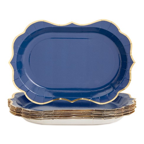 Sparkle And Bash 24 Pack Metallic Blue Paper Plates Serving Trays