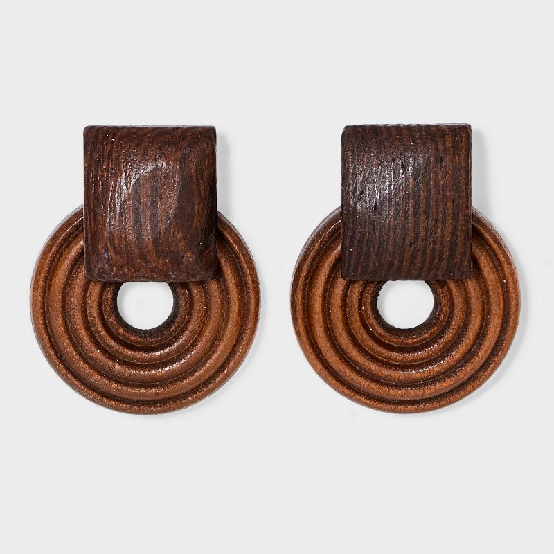 Square Post Doorknocker Earrings - A New Day&#8482; Brown, 1 of 5