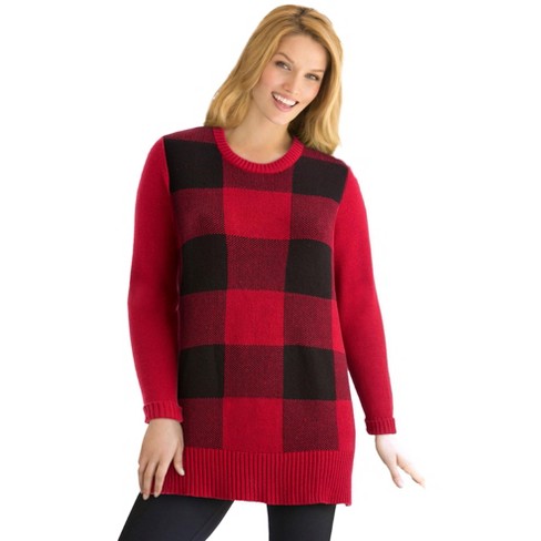 Woman Within Women s Plus Size Buffalo Plaid Pullover Sweater 6x Classic Red Buffalo Plaid Target