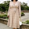 Anna-Kaci Women's Long Sleeve Brown Floral Wrap Midi Dress with V-Neckline Waist Tie and Flared Skirt - 4 of 4