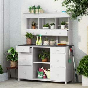 Coolbibila-Garden Potting Bench Table, Garden Tool Cabinet With Multiple Drawers And Shelves, Garden Workstation With Rustic Design - 1 of 4