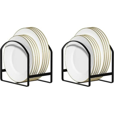 LunaLulinlk 2 Pack Plate Holder Organizer Large Dish Storage Rack Upright Metal Dish Racks Stand for Cupboard and Countertop