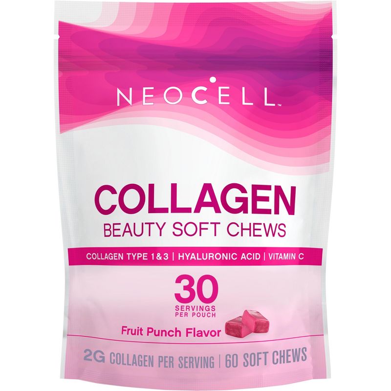 NeoCell Beauty Bursts Soft Chews, Collagen Type 1 & 3, Fruit Punch, 60 Count (Package May Vary), 1 of 3