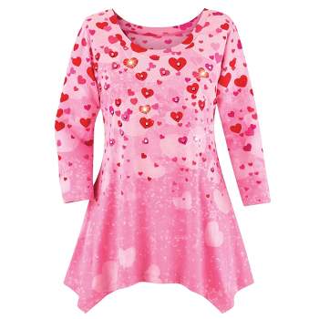 Collections Etc Cascading Hearts Long Sleeve Sharkbite Tunic Top