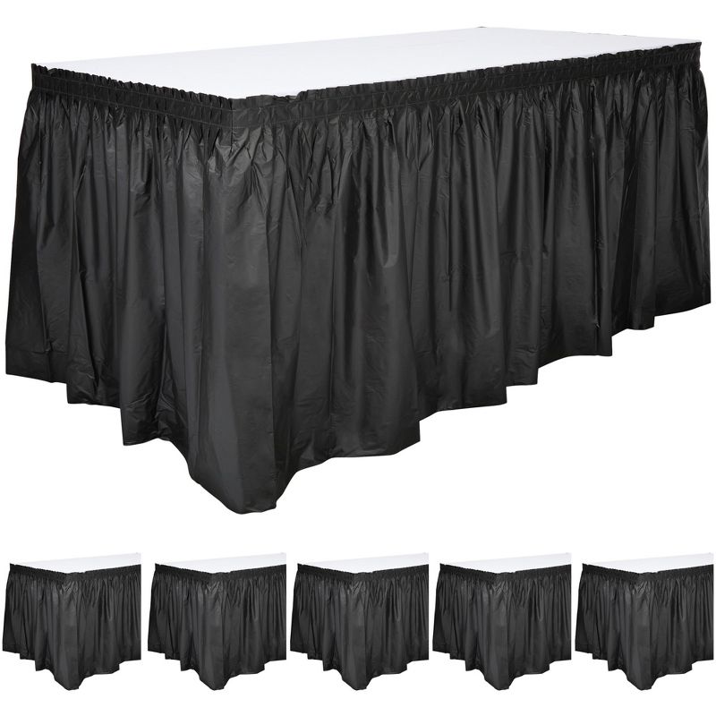 Juvale 6-Pack Black Plastic Table Skirts - 29 in x 14 ft Disposable for Weddings, Events, Parties - Fits Tables Up To 8 ft Long, 1 of 9