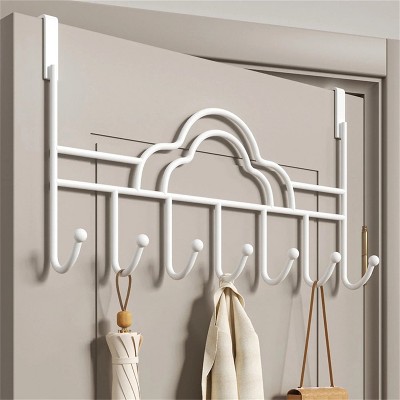 LunaLulinlk Over Door Hanger with 7 Hooks, Metal Over The Door Towel Hook, Decorative Over Door Hooks (White)