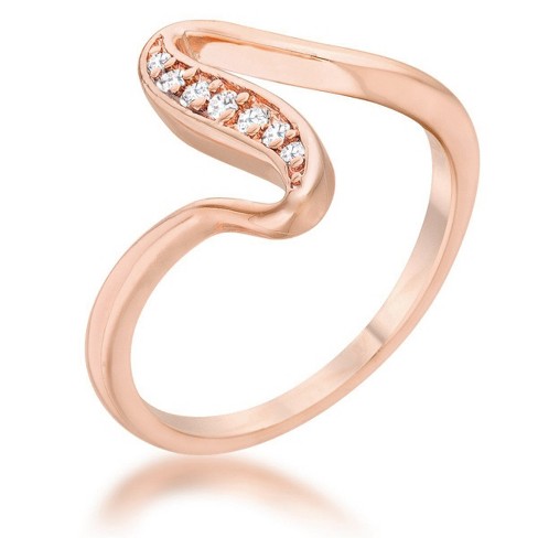 Slickblue 0.07ct CZ 14k Rose Gold Wave Ring Simple Pave Setting Clear Stones Women s Jewelry Size 6