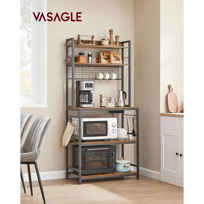 VASAGLE Hutch Bakers Rack with Power Outlet, 14 Hooks Microwave Stand, Adjustable Coffee Bar with Metal Wire Panel, Kitchen Storage Shelf, 2 of 9