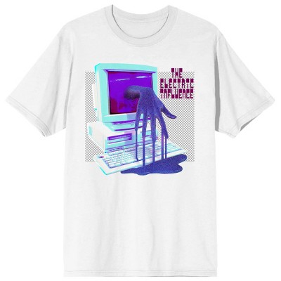 2K Tech Y2K Electric Influence Computer With Melting Hand Crew Neck Short  Sleeve White T-shirt-Small