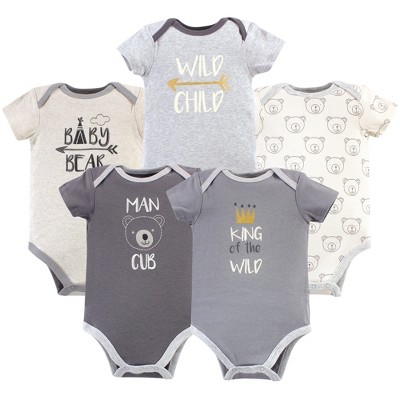 Image of Luvable Friends Baby Boy Cotton Bodysuits 5pk, Bear, 6-9 Months