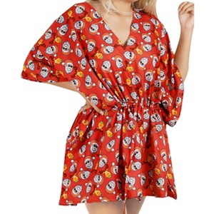 LA LEELA Women's Swim Beach Dress Cover Ups for Swimwear Mini Christmas Tree Bathing Suit Cover up Swimsuit Coverups for Women 3X-4X Red Funny Santa - 1 of 4