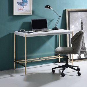 NicBex Home Office Desk 42.5" Modern Writing Desk with 4 Ports, Wooden Desktop and Gold Metal Legs for Office, Study, Living Room - 1 of 4
