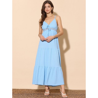 Женские платья INSPIRE CHIC Women's Summer Beach Spaghetti Strap Flowy Tiered Maxi Dresses Light Blue Large — фото 2