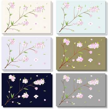 Best Paper Greetings 120 Pack Cherry Blossom Note Cards with Envelopes - Thank You, Wedding, All Occassion Floral Cards (6 Designs, 4x6 In)