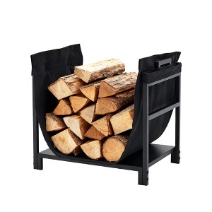 NAYSAYE Heavy Duty Firewood Stand Metal Log Storage Organizer for Indoor Fireplace Outdoor Patio Garden Use, Black, 17.72"*12.6"*16.5" - 1 of 4