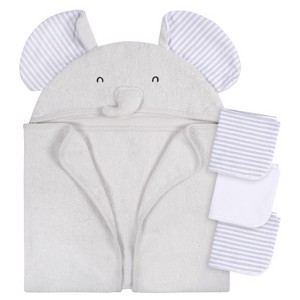 Gerber Baby Hooded Bath Towel & Washcloths, One Size Fits Most, 4-Piece - 1 of 4