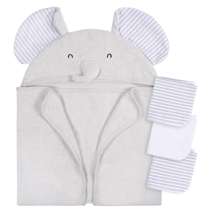 Gerber Baby Hooded Bath Towel & Washcloths, One Size Fits Most, 4-Piece, 1 of 10