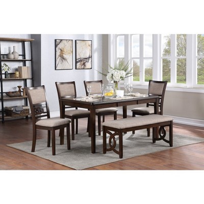 Gia 46" Beige and Brown Upholstered Wood Bench