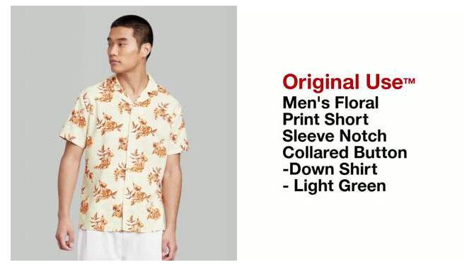 Men&#39;s Floral Print Short Sleeve Notch Collared Button-Down Shirt - Original Use&#8482; Light Green, 2 of 5, play video