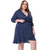 Agnes Orinda Women's Plus Size Polka Dots Elegant  3/4 Sleeve Ruffle Dress - 3 of 4