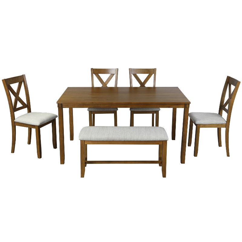 Modernluxe 6-Piece Kitchen Dining Table Set Wooden Rectangular Dining Table with 4 Dining Chairs and a Bench, 3 of 8
