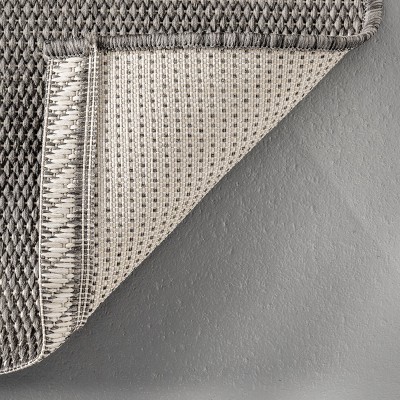 Modern Striped Gray Synthetic 64" Rectangular Easy-Care Rug