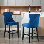 Set of 2 Velvet Upholstered Barstools with Button Tufted Decoration, Chrome Nailhead Trim and Wooden Legs-ModernLuxe