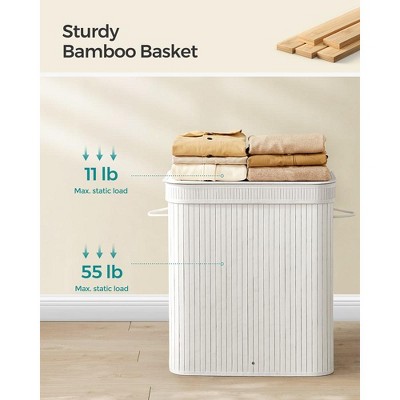 White Bamboo Foldable Laundry Hamper with Lid and Handles